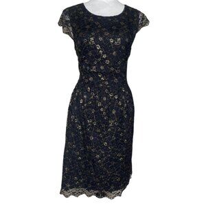 Gianni Bini Metallic Black & Gold Lace Cap Sleeve Cocktail Dress Size 12